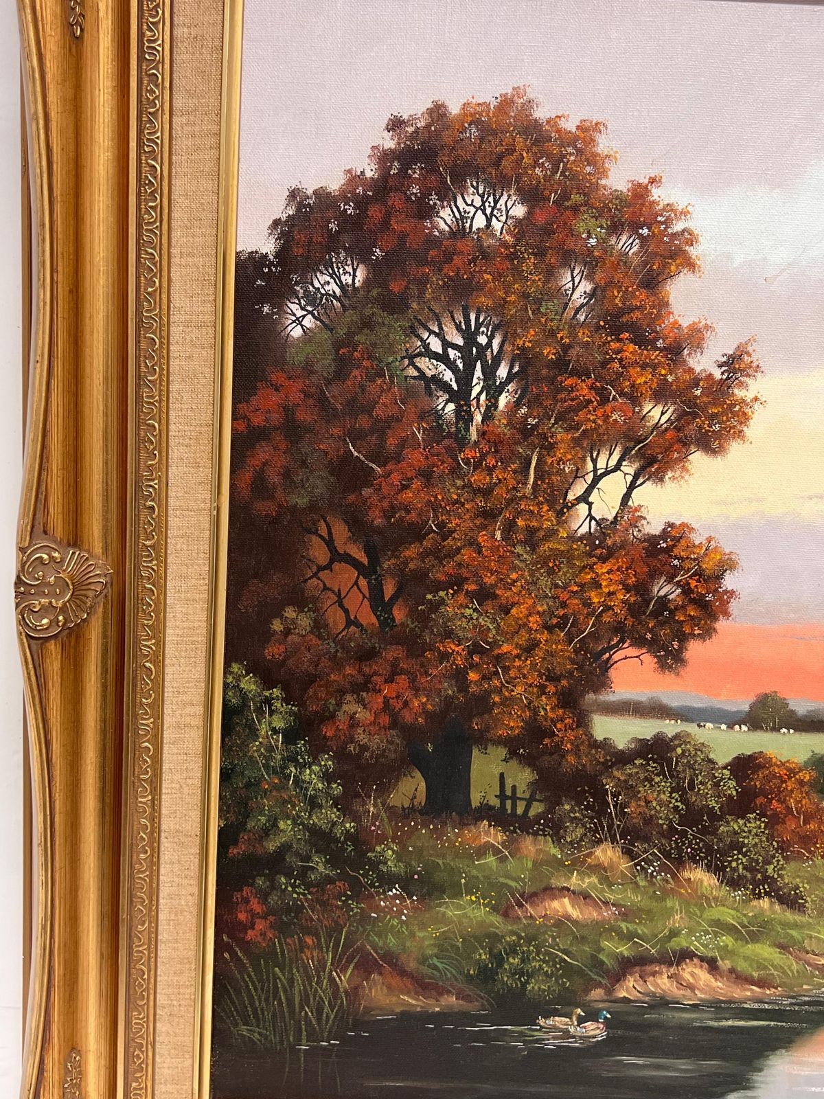 Vincent Selbysunset Over Derwent Valley Signed English Oil Painting Gilt Framed photo for sale