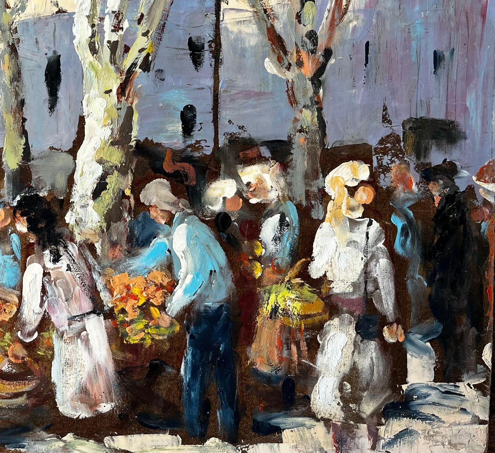 Fanch Lelfrench Market Scene Aix En Provence Trees Figures And Flowers 1989 Painting1989 photo 495.0