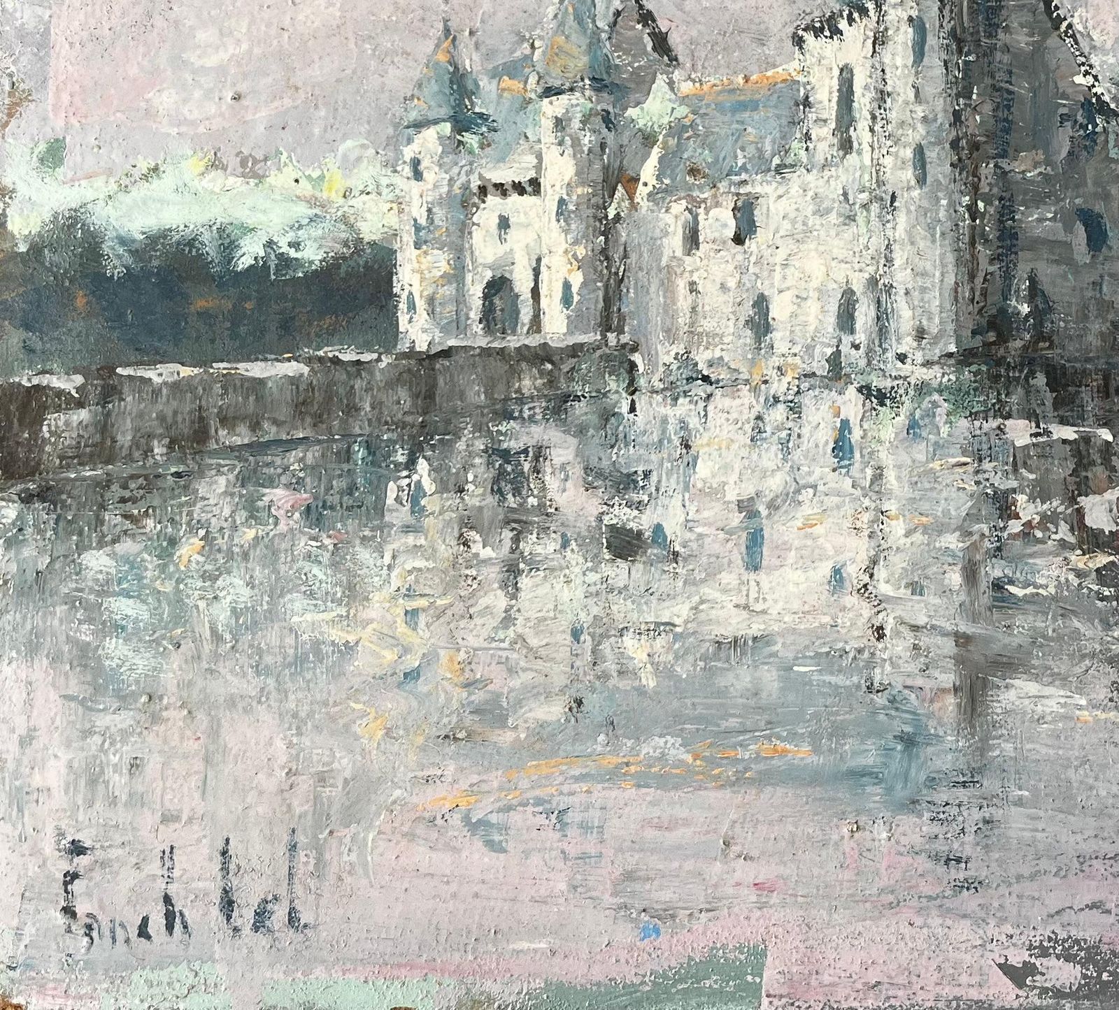 Fanch Lelimpressionist Painting Of Château De Trécesson In Brittany With Water Reflection photo vinterior