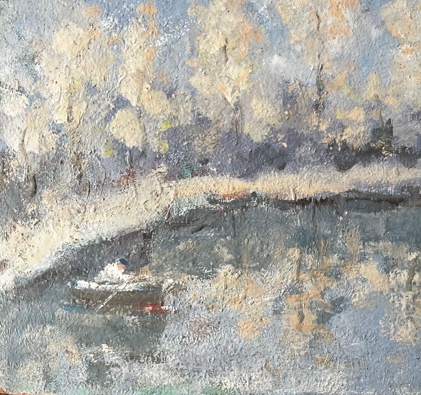 Fanch Lelfrench Autumn River Scene With Fisherman And Reflected Poplar Trees photo 540.0