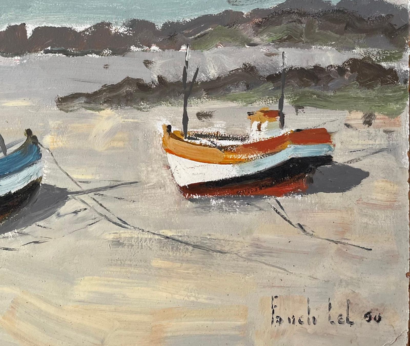 Fanch Lelfishing Boats On French Beach With Lighthouse And Sea Coastal Marine1990 photo for sale