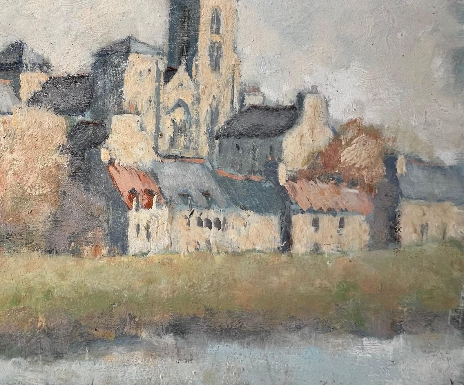 Fanch Leldol De Bretagne Cathedral And Village Scene Autumn Trees By Fanch Lel photo for sale