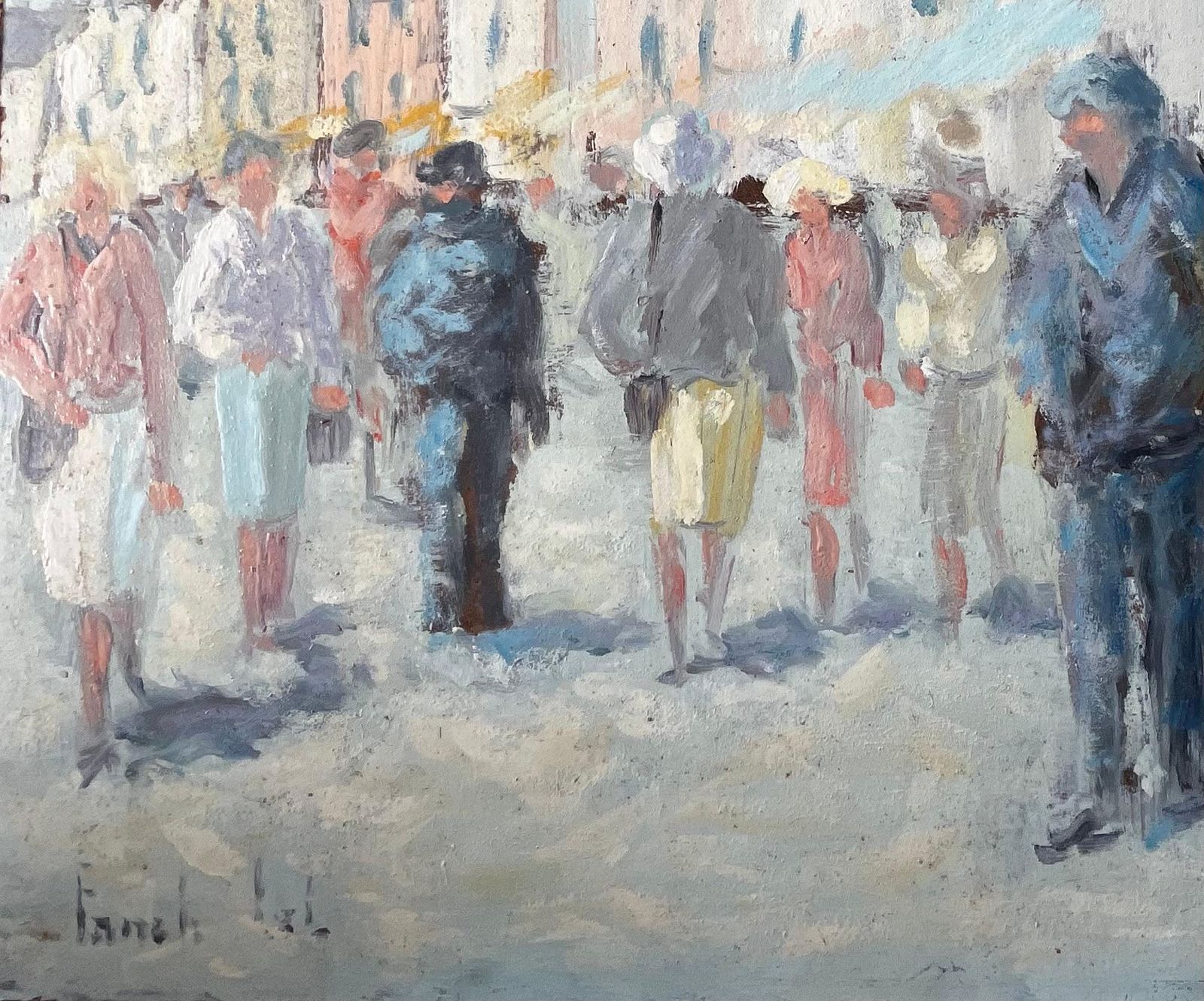 Fanch Lelfrench Market Day With Figures And Cafe Awnings In Sunlit Street By Fanch Lel photo Art