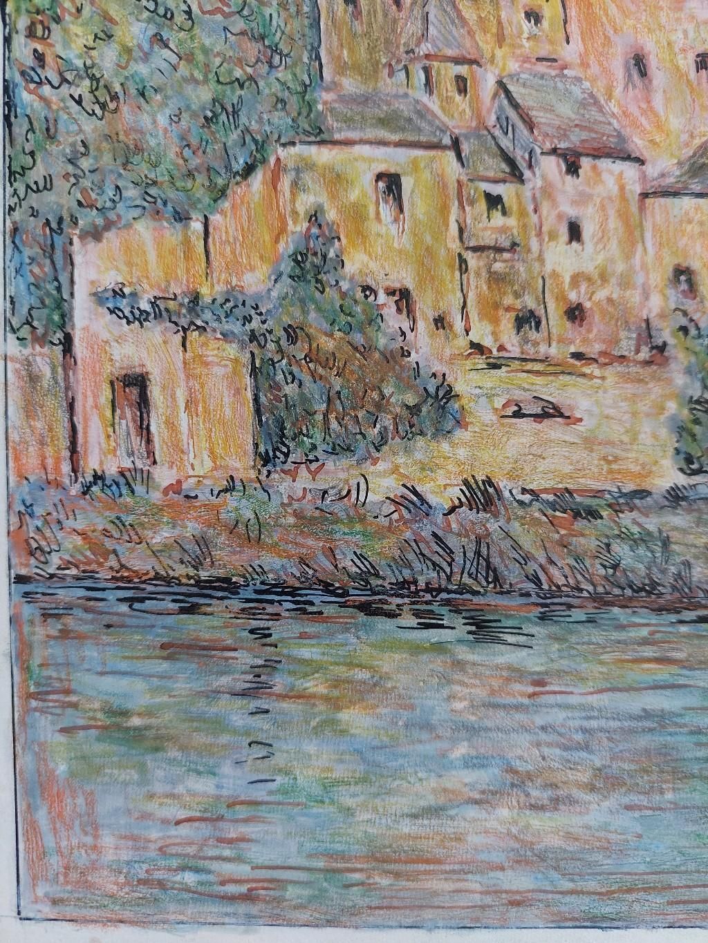 Unknown20th Century French Modernist Cubist Painting, French Town20th Century photo vintage