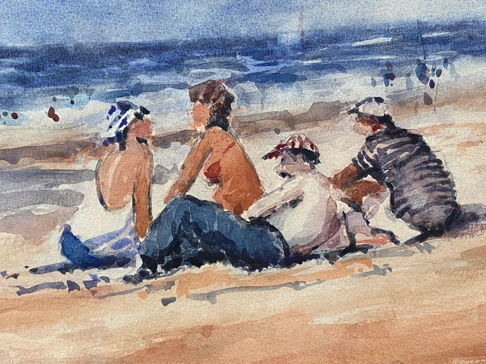 Unknownmaurice Mazeilie  French Impressionist Signed Watercolour   Figures At The Beach20th Century photo 280.0