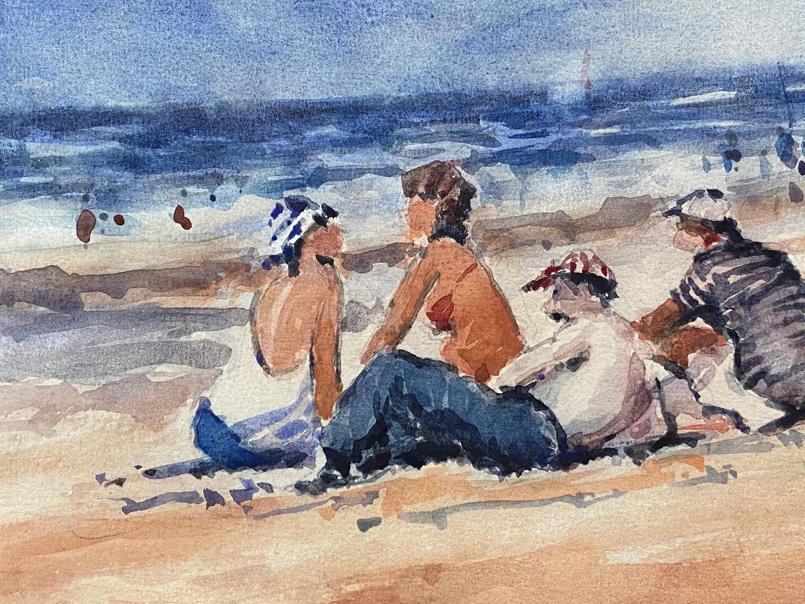 Unknownmaurice Mazeilie  French Impressionist Signed Watercolour   Figures At The Beach20th Century photo vinterior