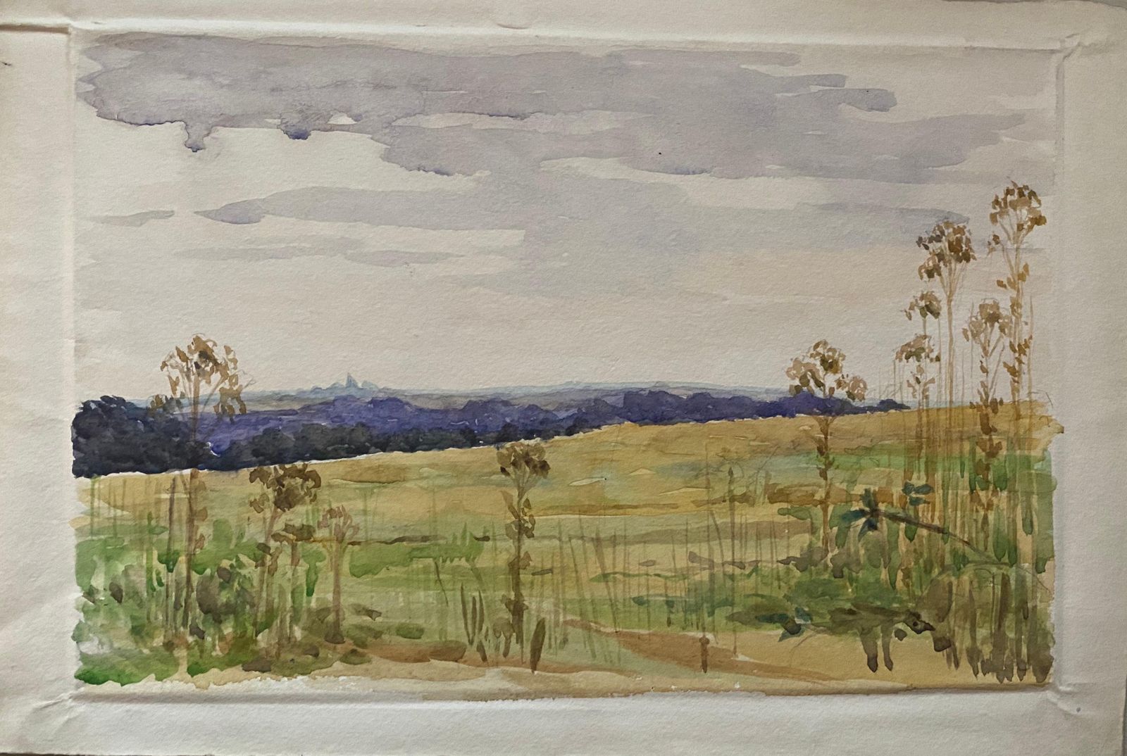 Unknown1900's English Impressionist Watercolor Painting Quiet Open Crop Fieldscirca 1900s photo furniture