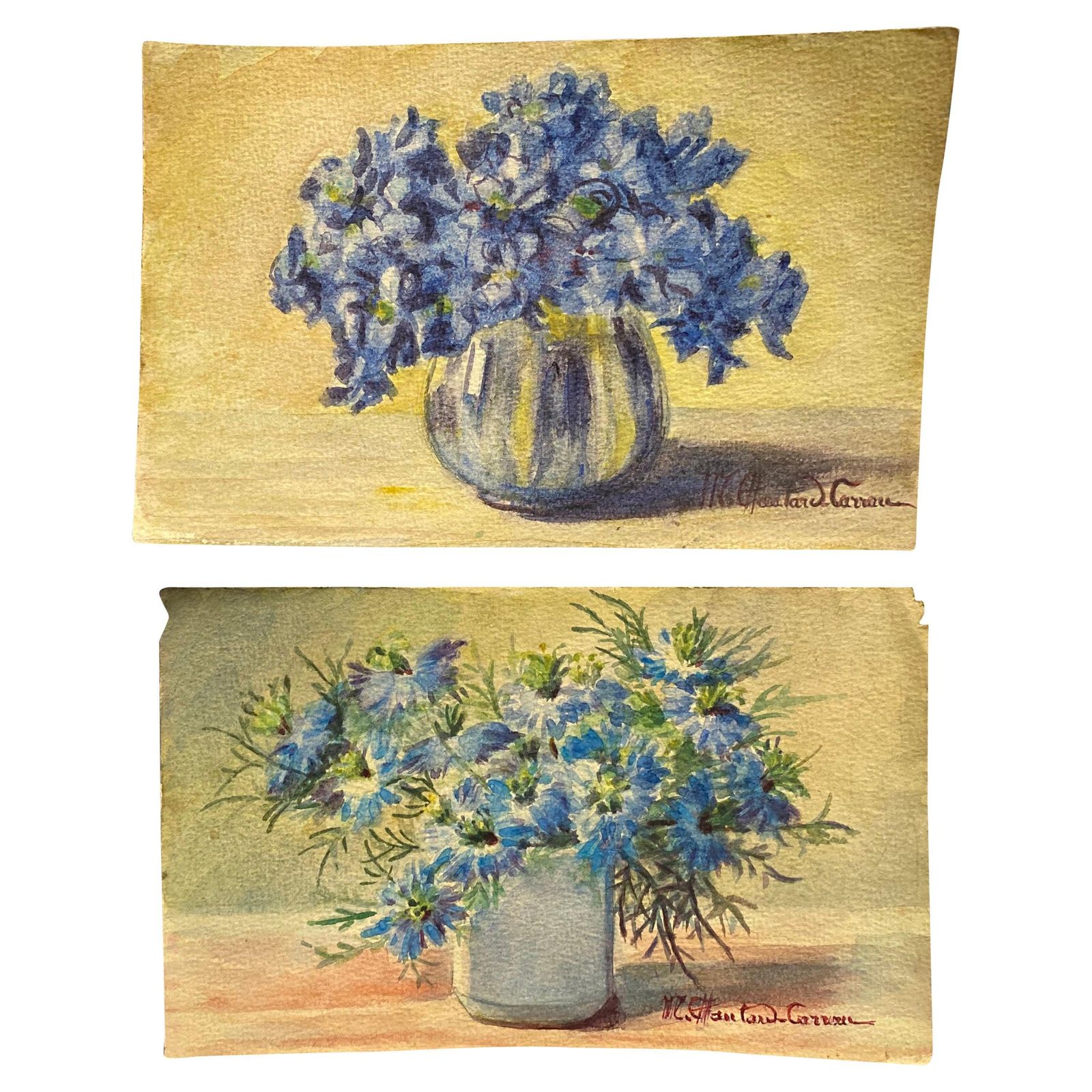 Unknownearly 1900's French Impressionist Signed Flower Watercolours Marie Carreaucirca 1900s