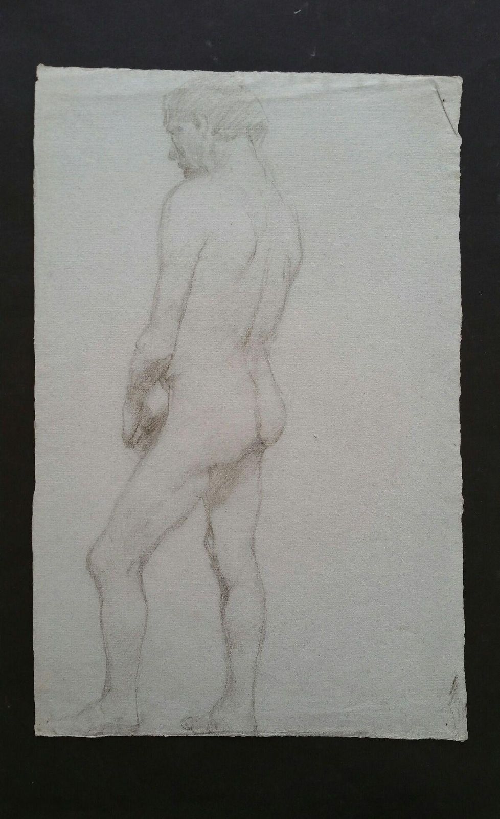 Unknownenglish Graphite Portrait Sketch Of Male Nude, Back Viewcirca 1880 1905 photo furniture