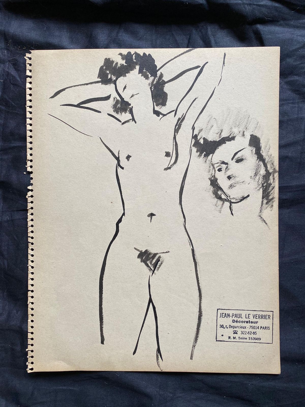 Unknownmid 20th Century French Original Line Drawing Sketch Nude Female   Stampedmid 20th Century photo furniture