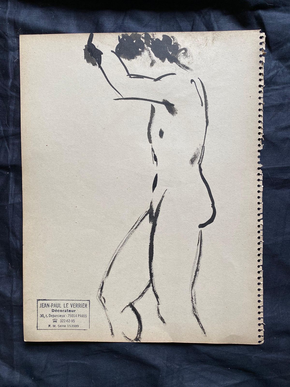 Unknownmid 20th Century French Original Line Drawing Sketch Nude Female   Stampedmid 20th Century photo for sale