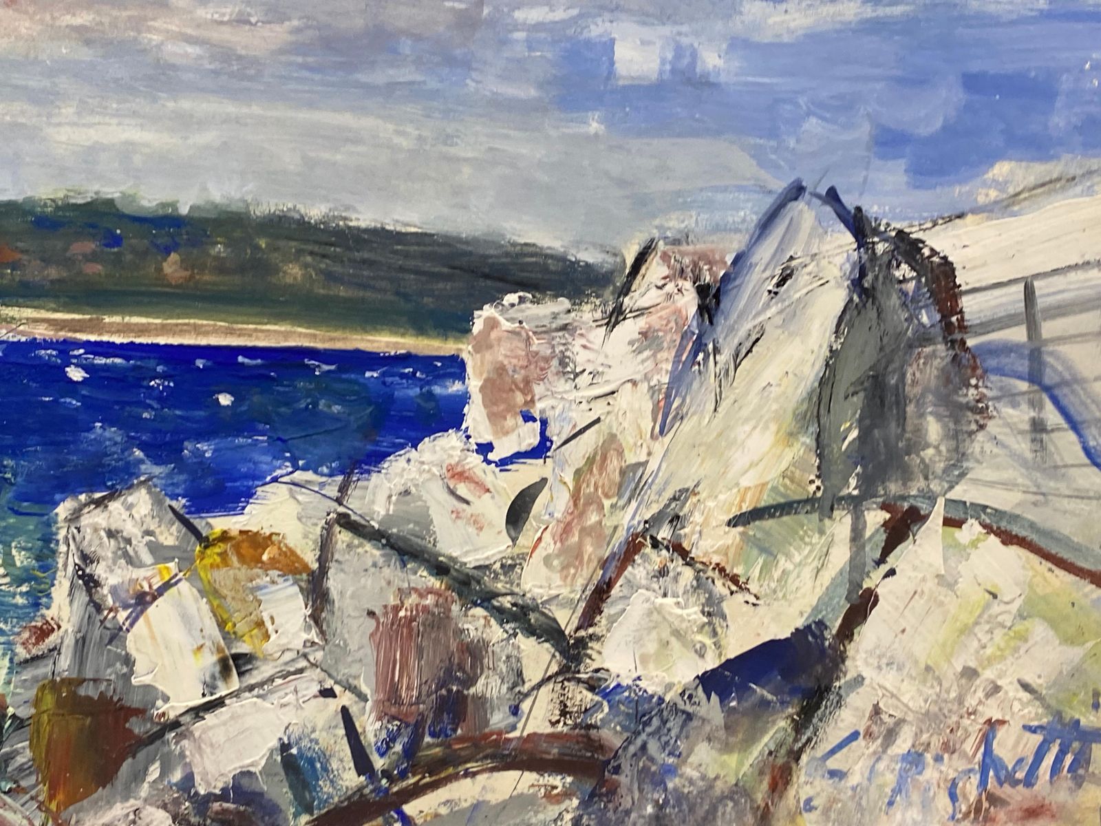 Unknownmid Century French Post Impressionist Painting, French Sea Over Rocks1950 photo buy