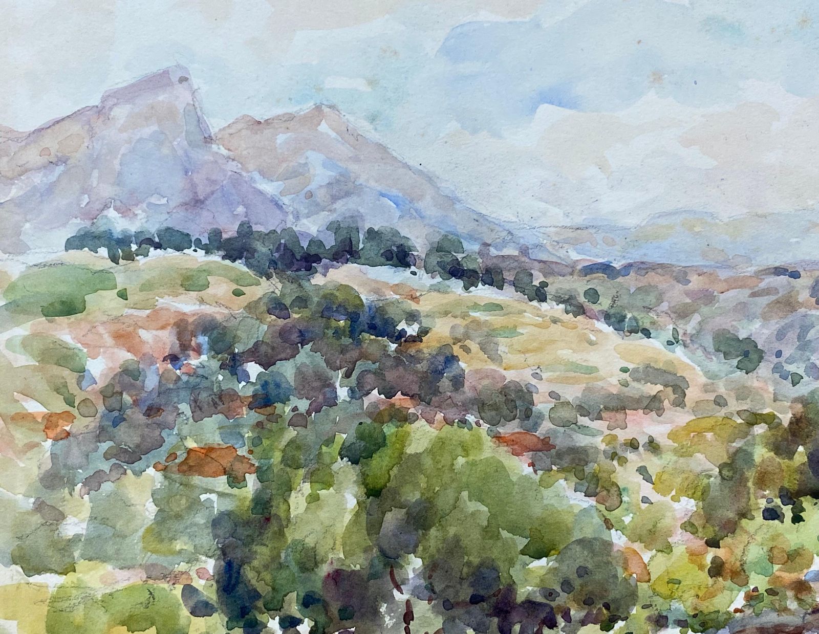 Unknownvence French Signed Watercolour Painting, Open Bright Landscapecirca 1940s photo for sale