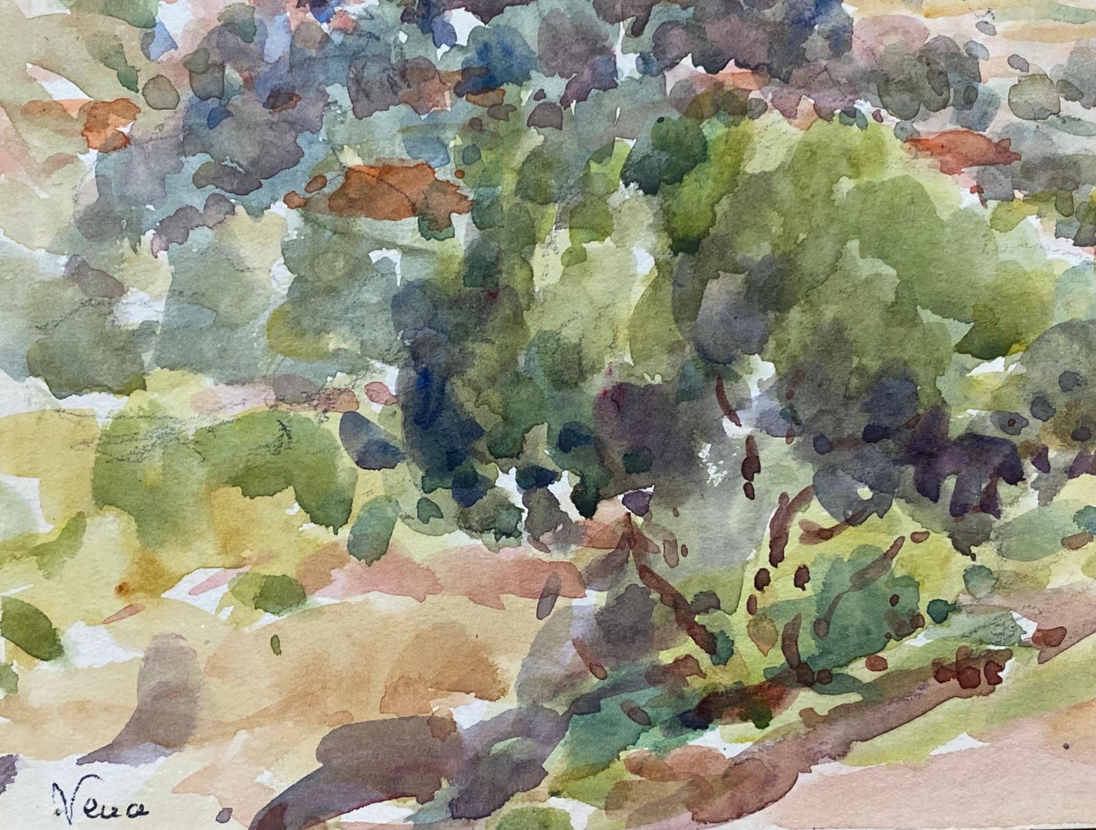 Unknownvence French Signed Watercolour Painting, Open Bright Landscapecirca 1940s photo Art