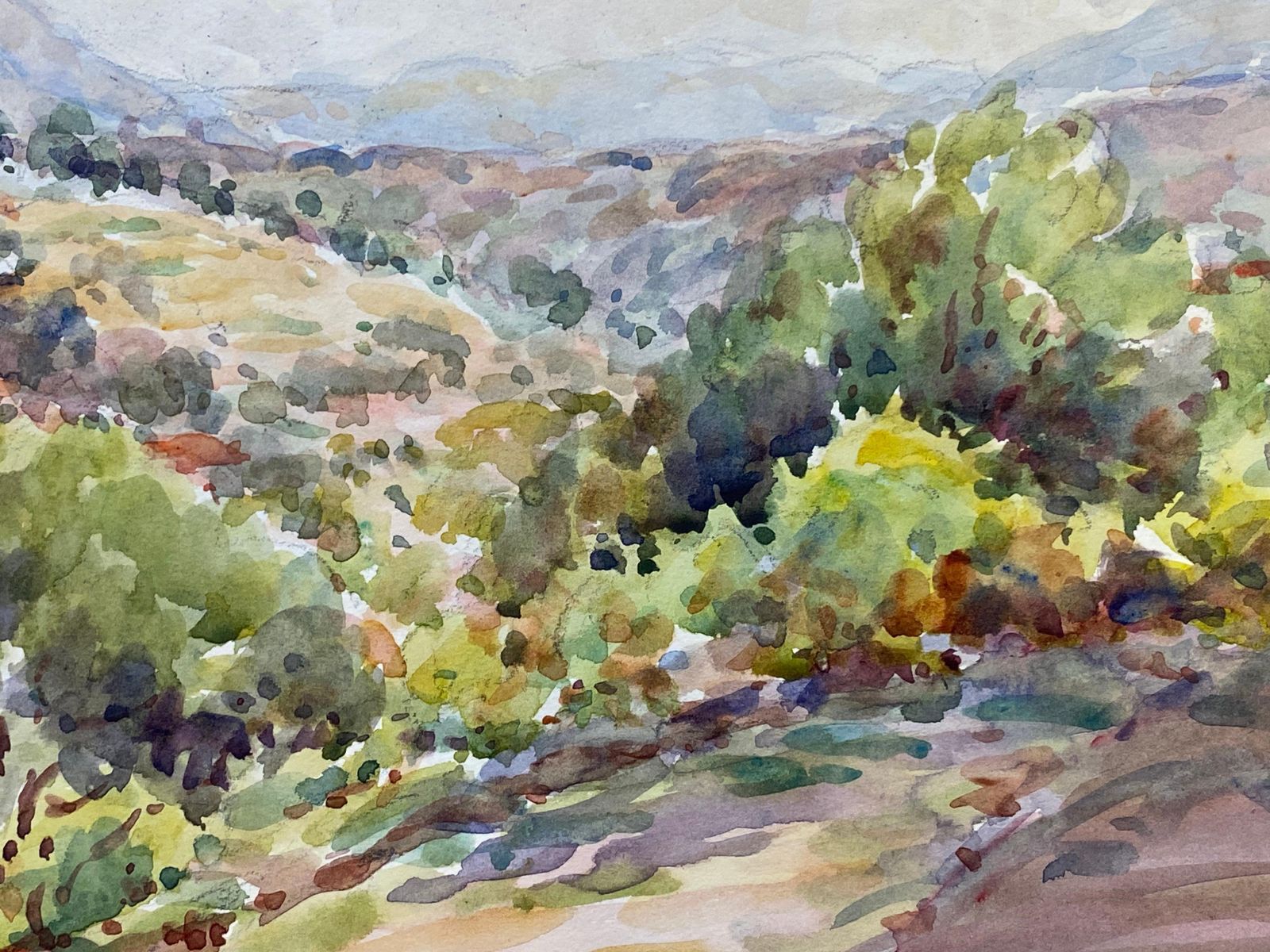 Unknownvence French Signed Watercolour Painting, Open Bright Landscapecirca 1940s photo 458.0