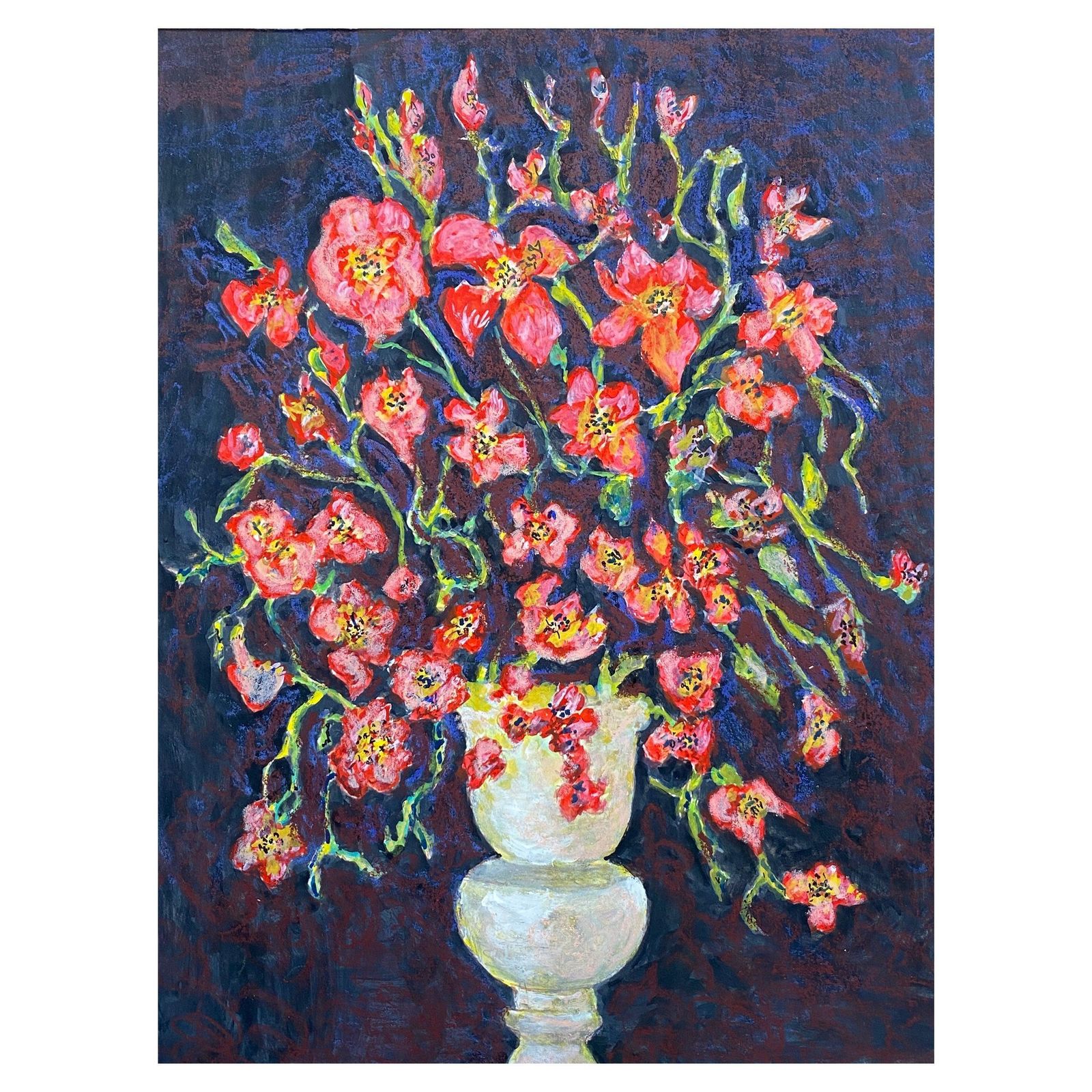 Unknown1950's French Modernist/ Cubist Signed Painting, Beautiful Flowers In Vase1950