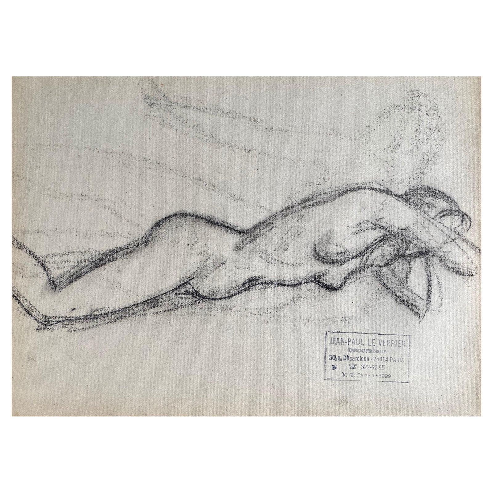 Unknownmid 20th Century, French, Original Line Drawing Sketch Nude Lady, Stampedmid 20th Century
