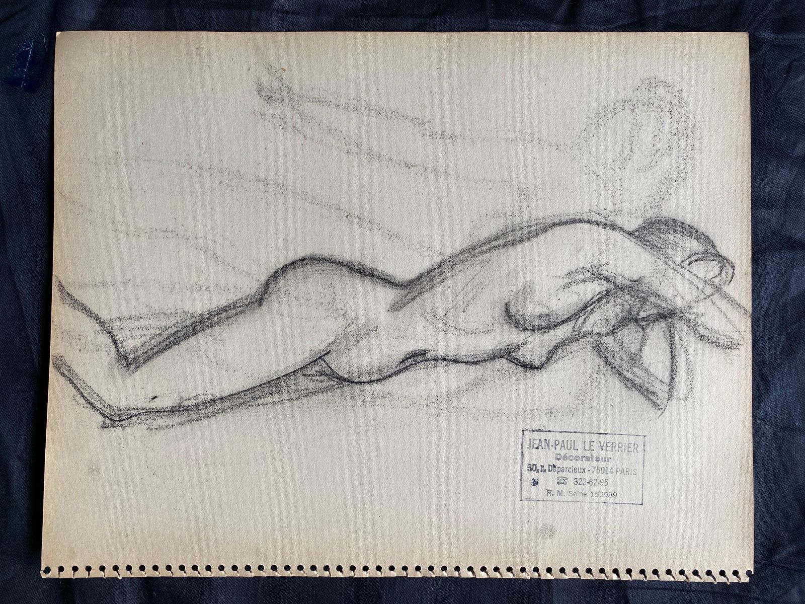 Unknownmid 20th Century, French, Original Line Drawing Sketch Nude Lady, Stampedmid 20th Century photo furniture