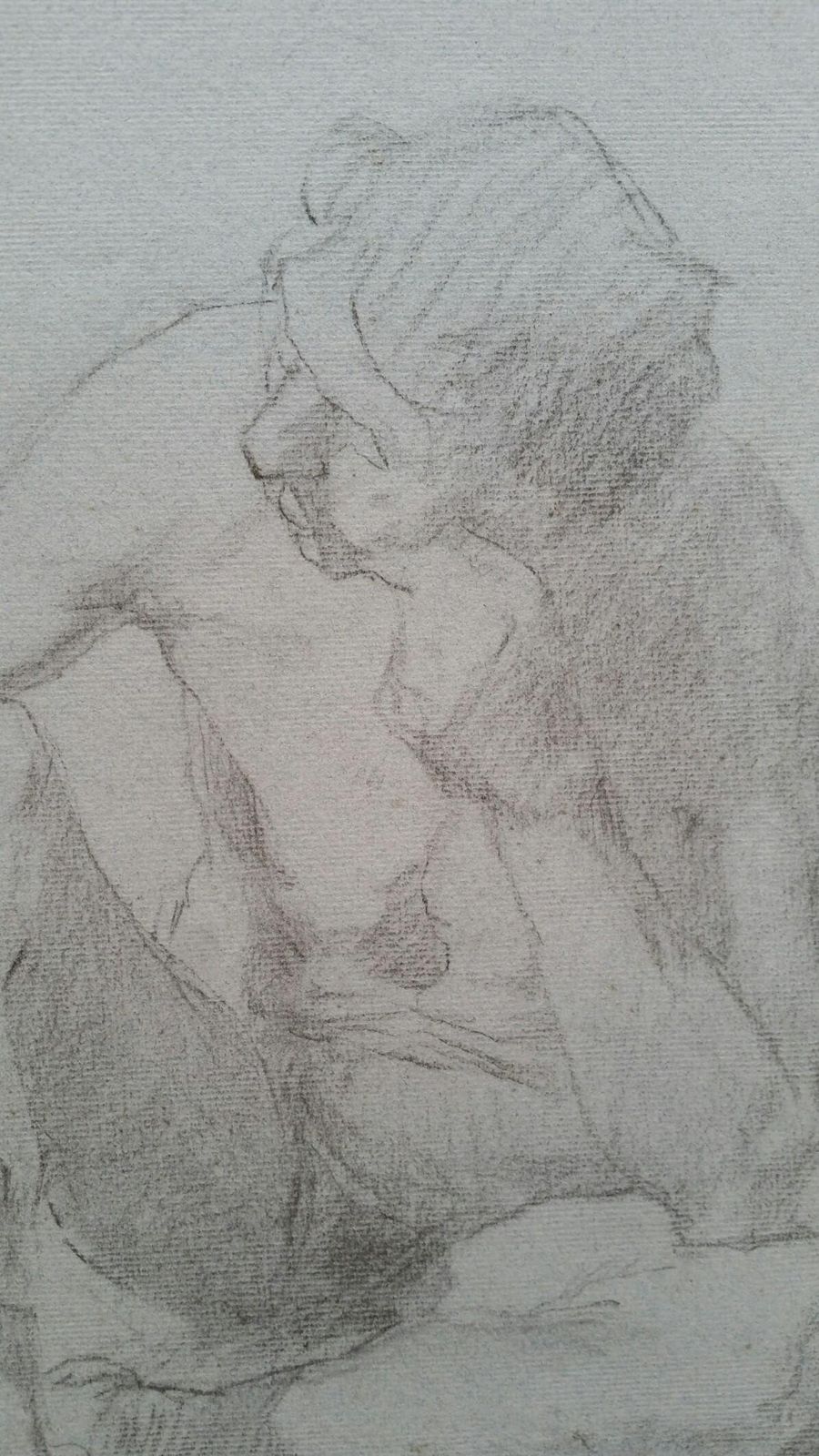 Unknownenglish Graphite Portrait Sketch Of Male Nude, Seatedcirca 1880 1905 photo vinterior
