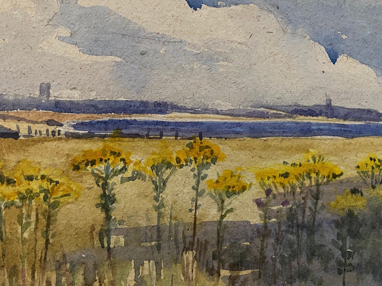 Unknown1900's English Impressionist Watercolor Painting Stunning Sunflowers Beachcirca 1900s photo for sale