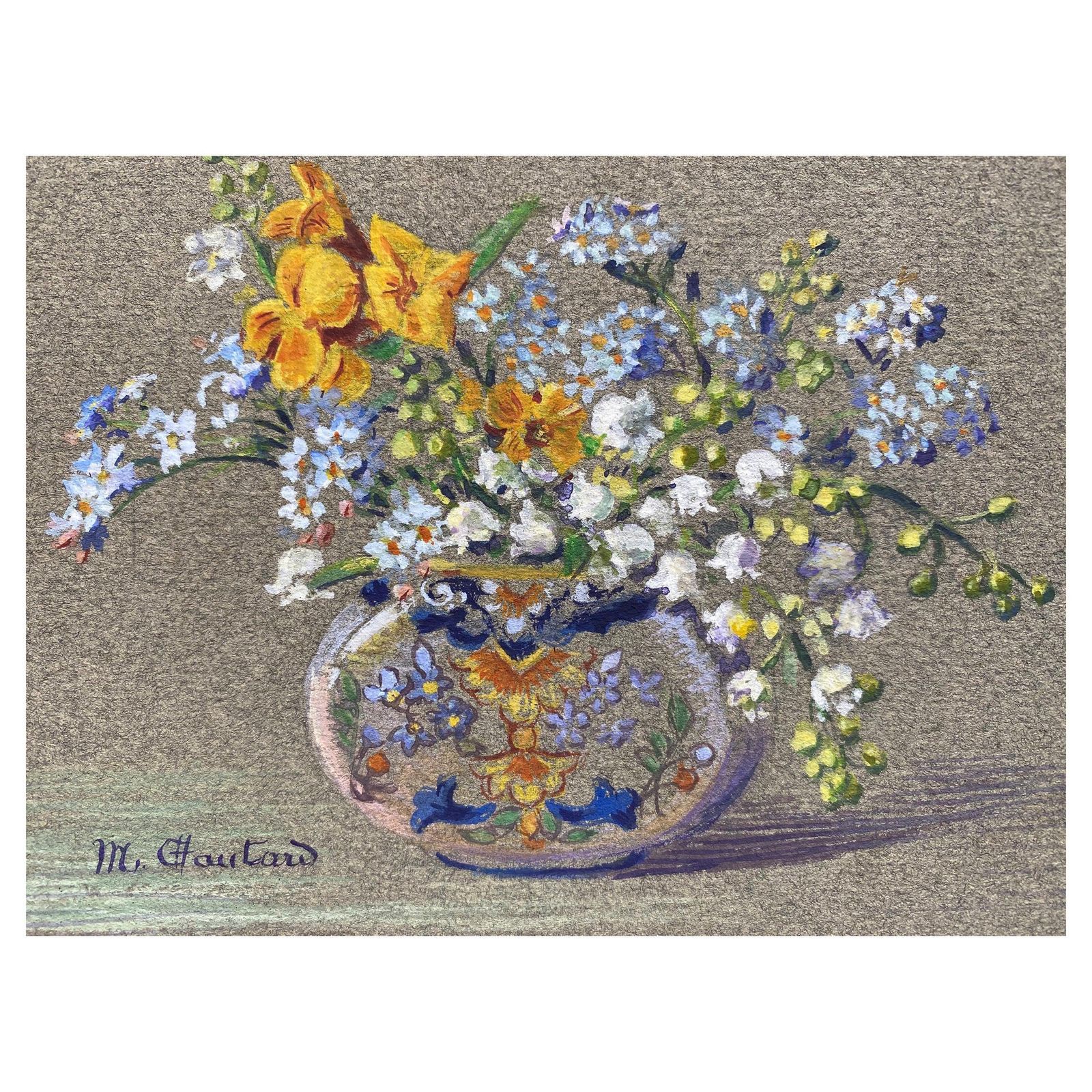 Unknownearly 1900's French Impressionist Signed Flower Watercolour By Marie Carreaucirca 1900s