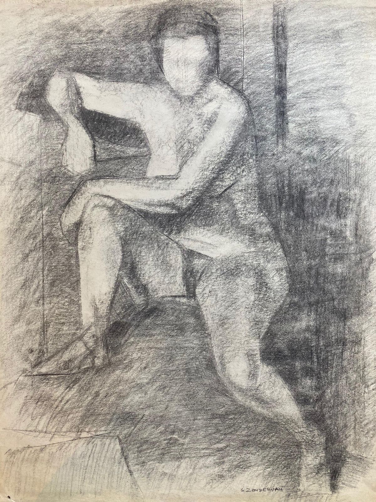 Unknownmid 20th Century French Charcoal Drawing   Portrait Of A Standing Nude Womencirca 1950s photo furniture