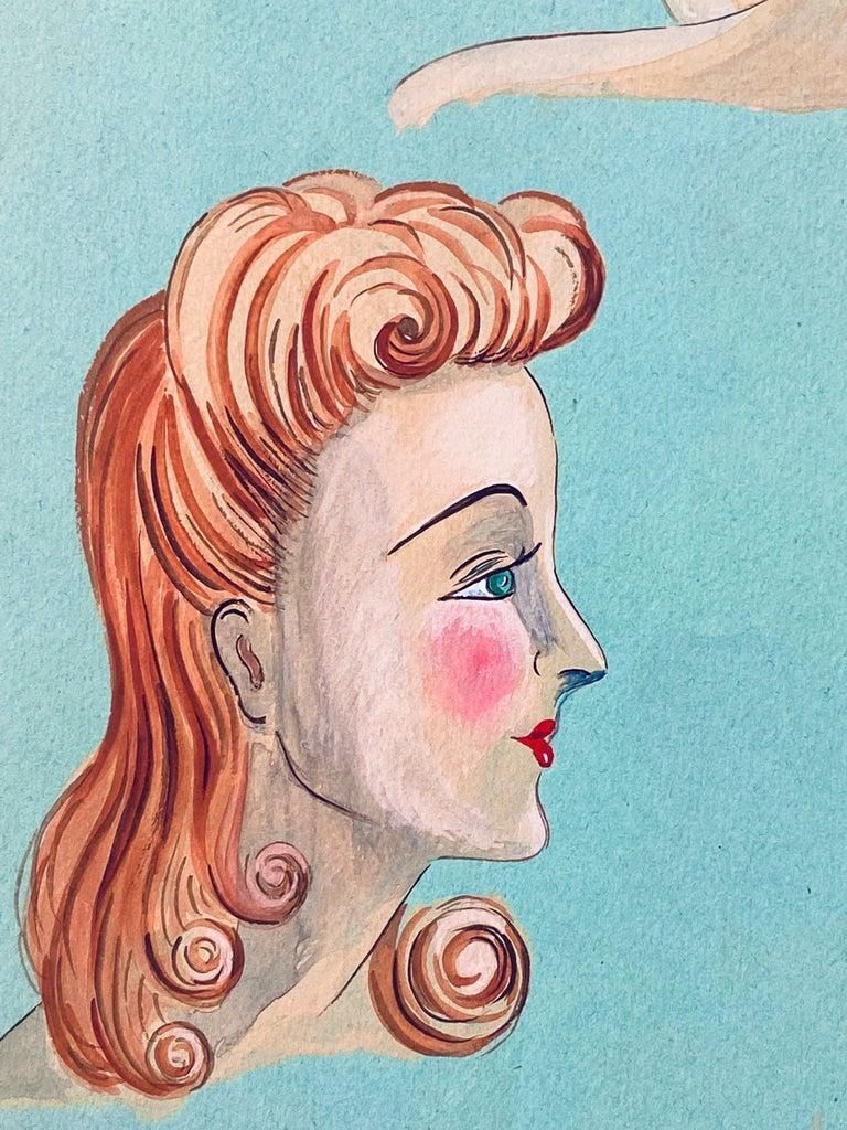 Unknown1940's French Fashion Illustration, Elegant Three Women Face Portraitscirca 1940s photo Art