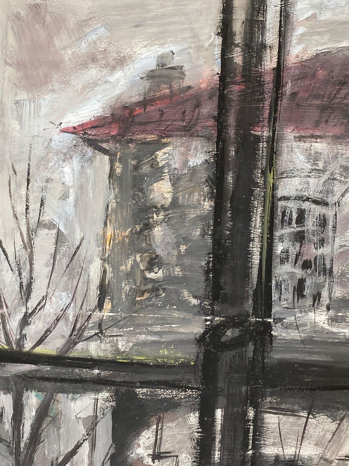 Unknownmid Century French Post Impressionist Painting, Grey Skies Through Window1950 photo for sale