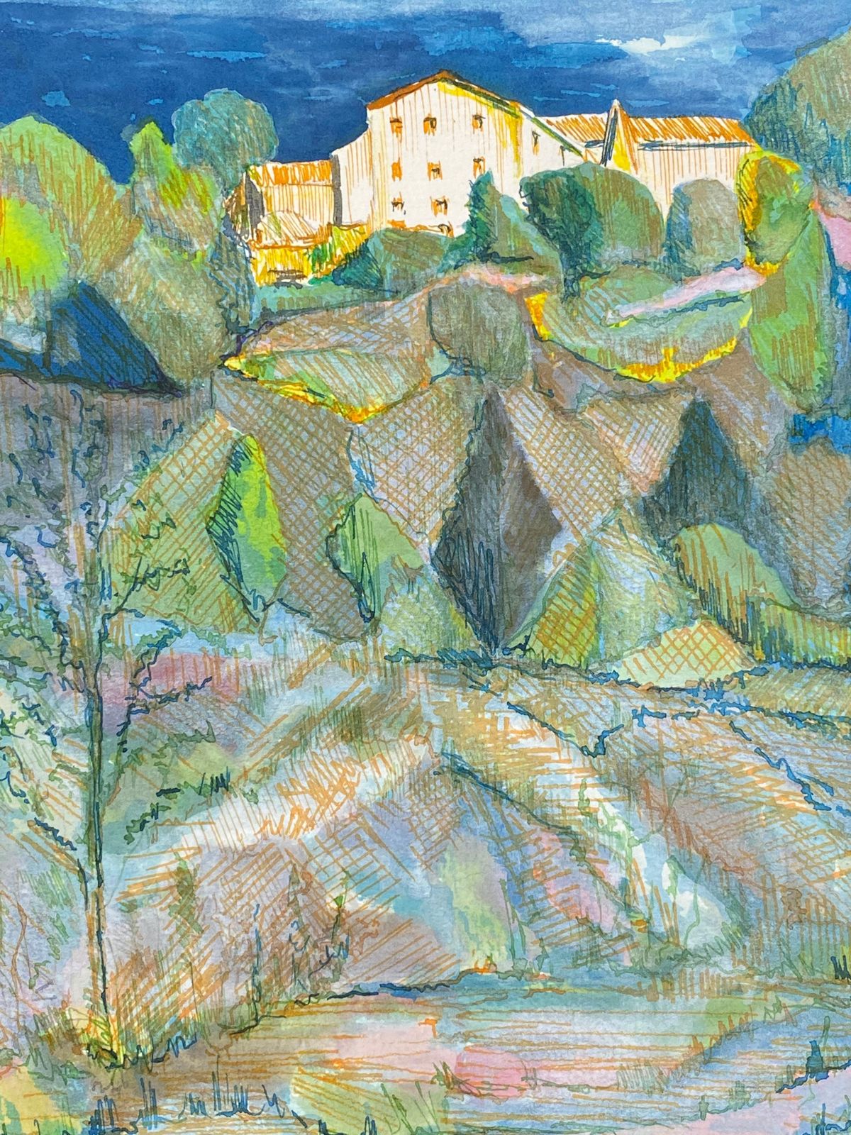 Unknown1950's French Modernist/ Cubist Painting Signed, French Landscape1950 photo for sale