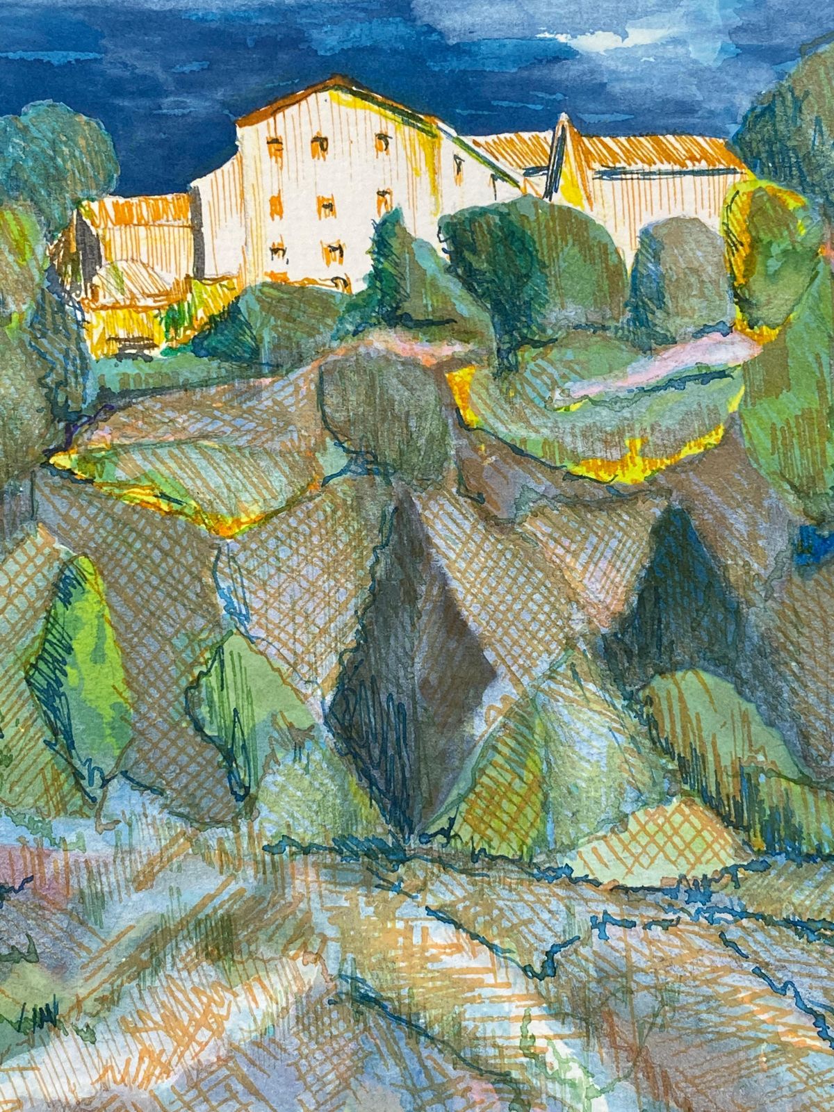 Unknown1950's French Modernist/ Cubist Painting Signed, French Landscape1950 photo Art