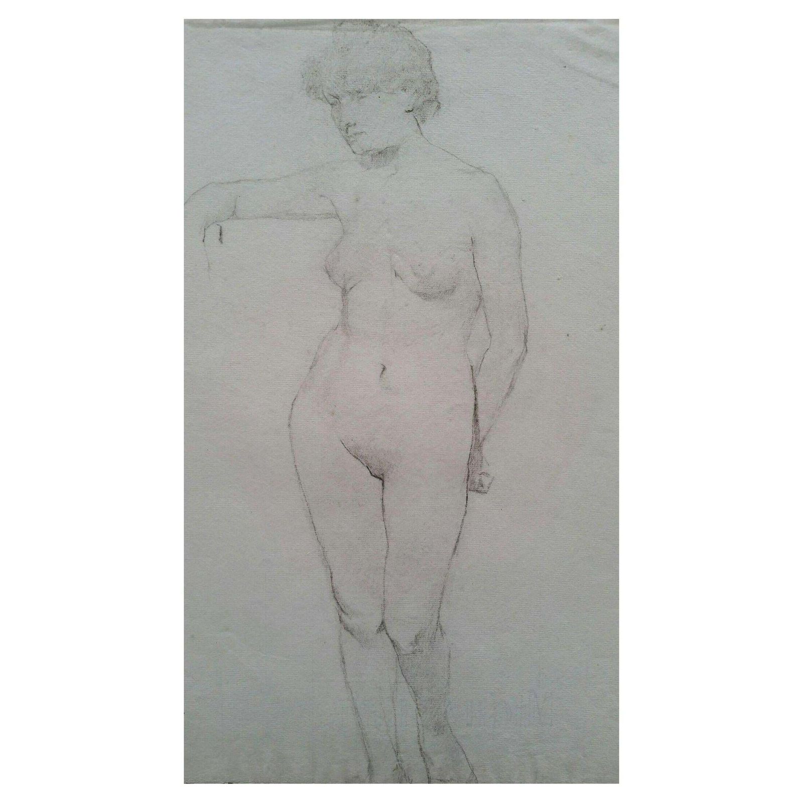 Unknownenglish Graphite Portrait Sketch Of Female Nude, Standing Facingcirca 1880 1905
