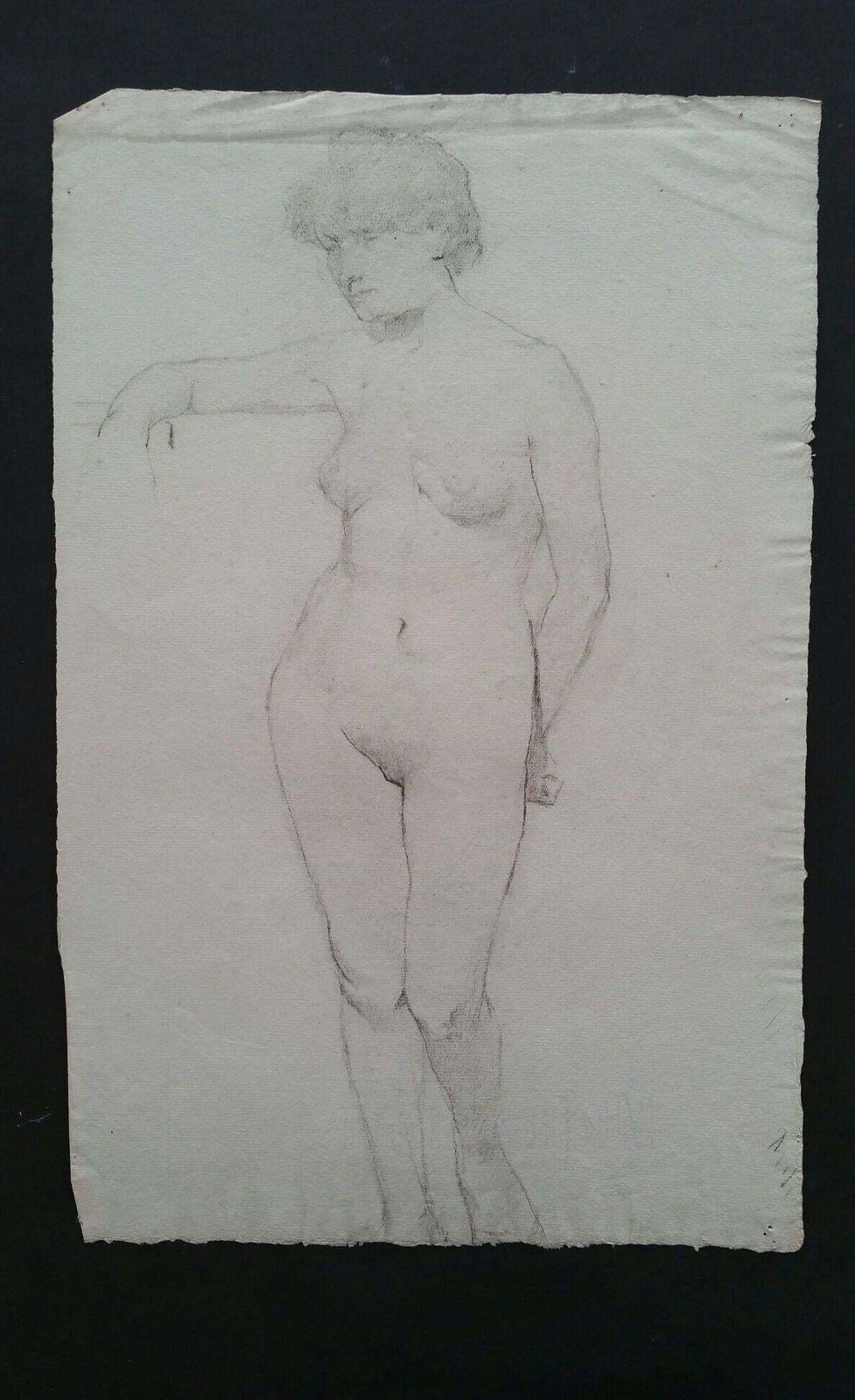 Unknownenglish Graphite Portrait Sketch Of Female Nude, Standing Facingcirca 1880 1905 photo furniture