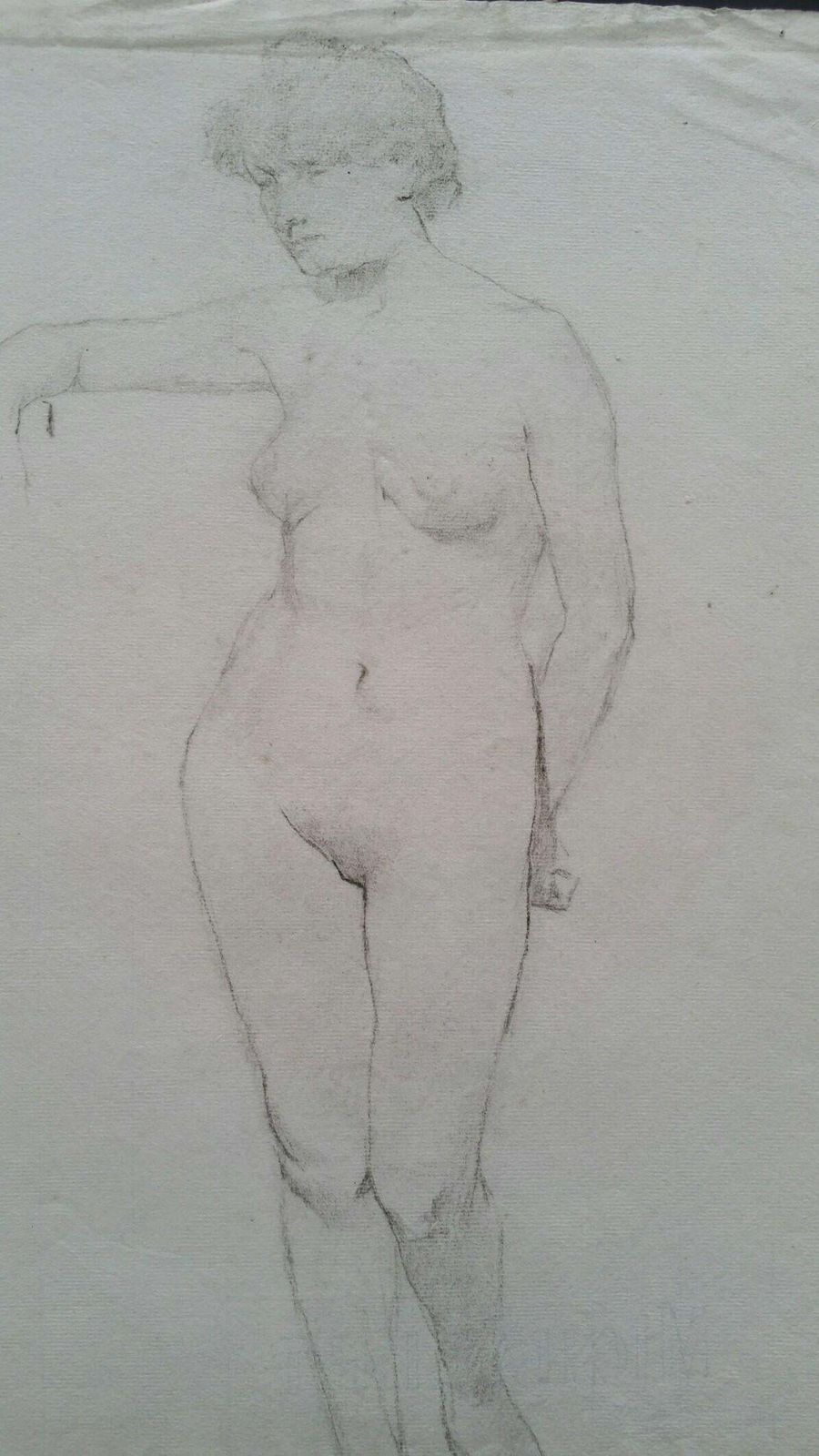 Unknownenglish Graphite Portrait Sketch Of Female Nude, Standing Facingcirca 1880 1905 photo vintage