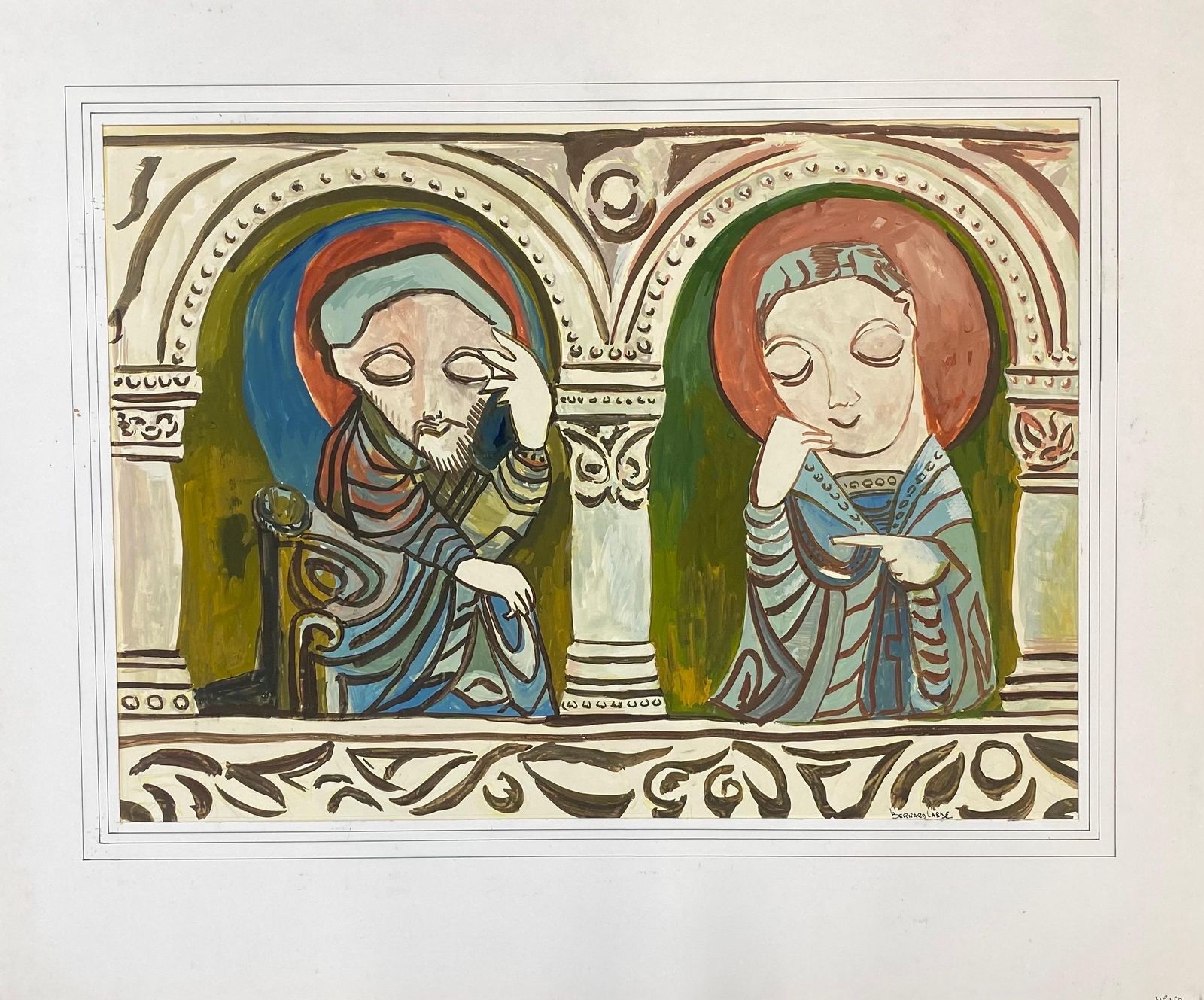 Unknown1950's Signed Modernist Painting, Two Caricature Figures1950s photo furniture
