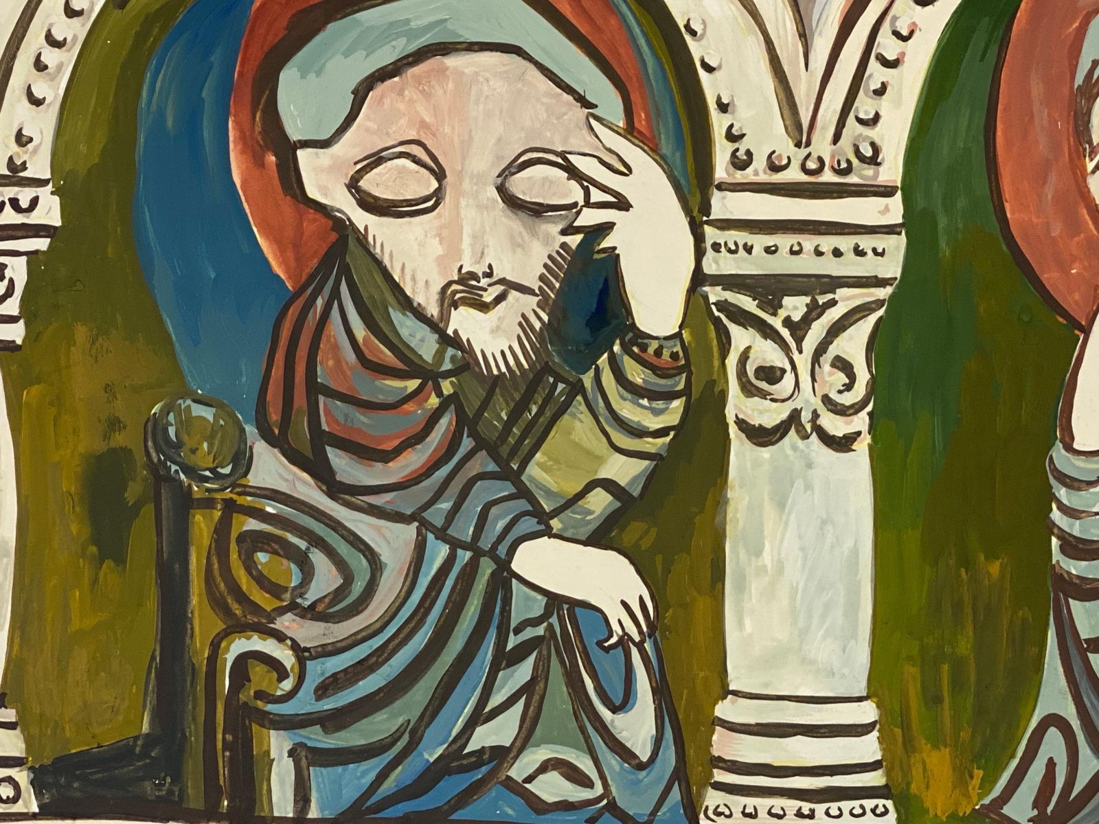Unknown1950's Signed Modernist Painting, Two Caricature Figures1950s photo Art