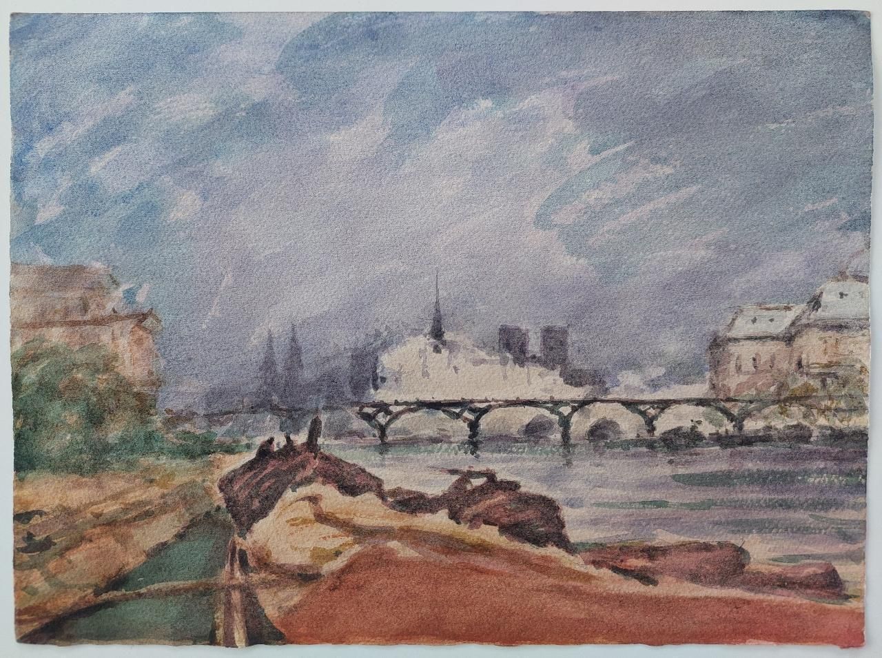 Unknownfrench Modernist Cubist Painting River Seine Paris20th Century photo furniture