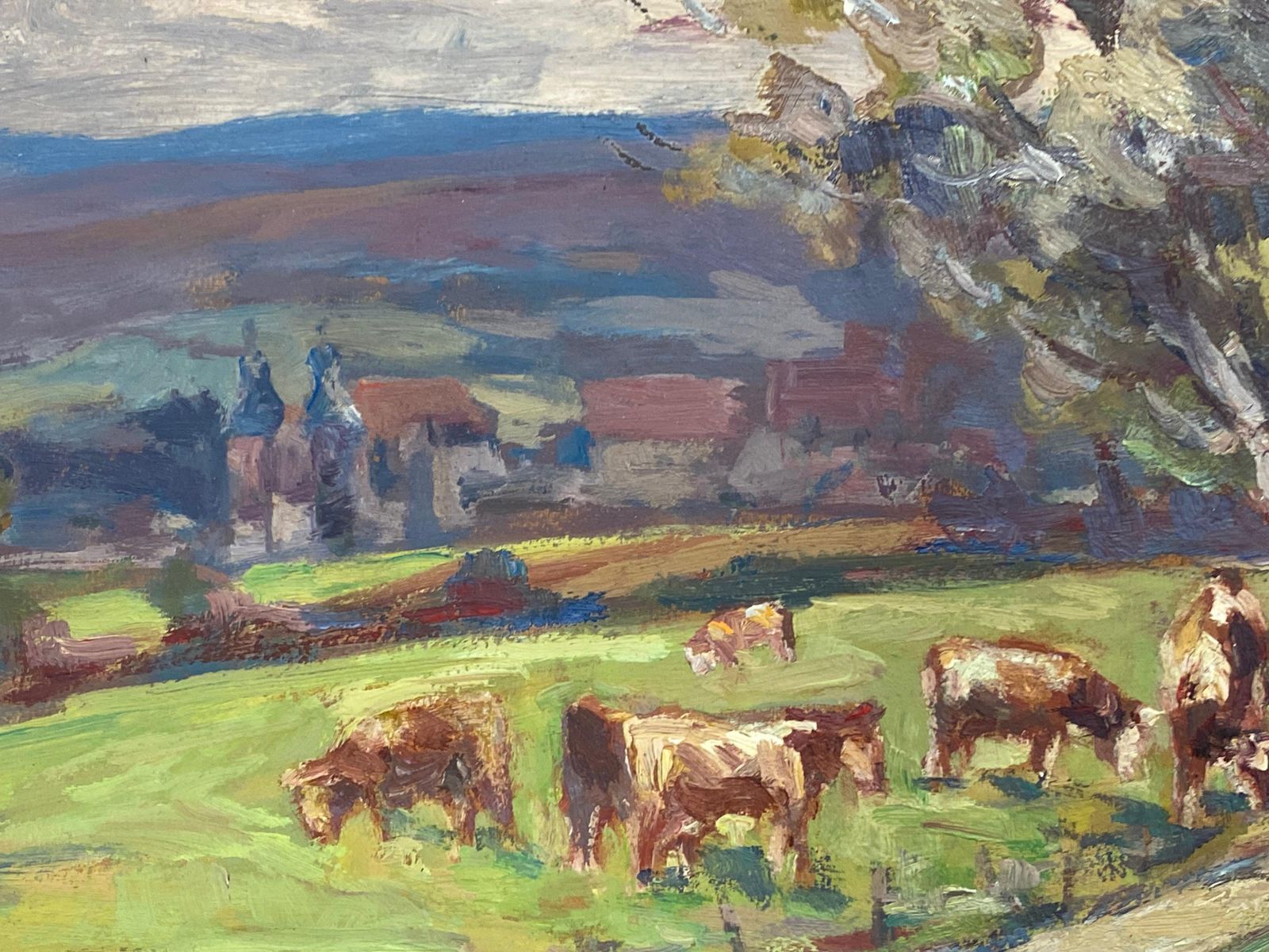 Leon Hatotfrench Impressionist Oil Landscape, Cattle In Meadowearly 20th Century photo for sale