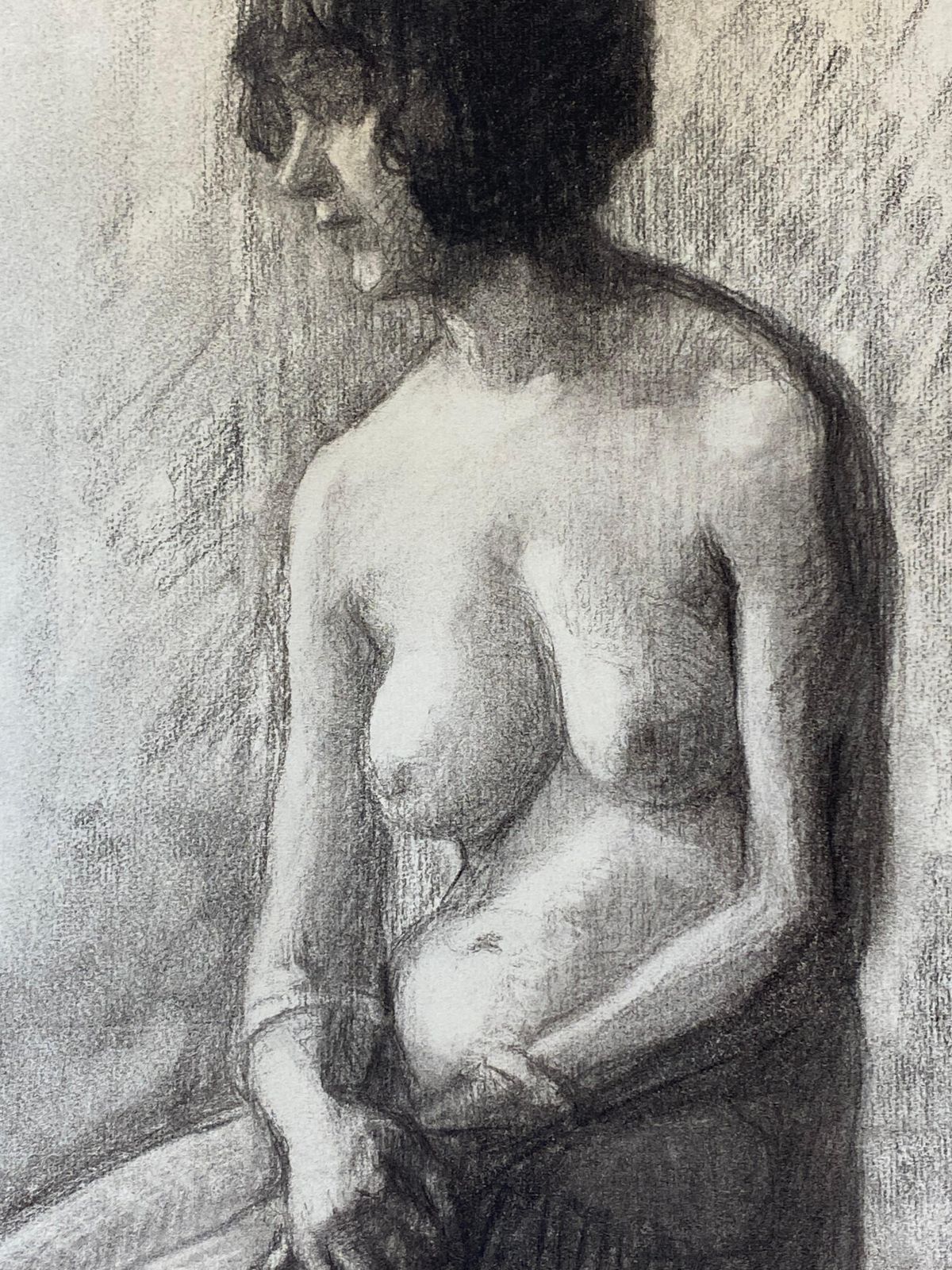 Unknown1920's French Charcoal Sketch Of Seated Nude Lady The Artists Model1920s photo Art