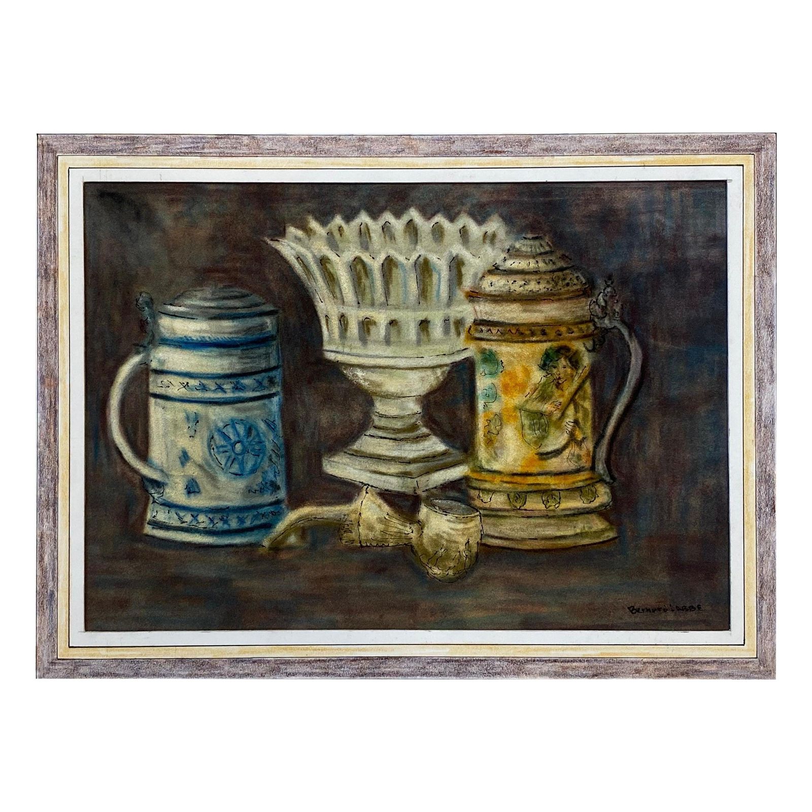 Unknown1950's French Modernist/ Cubist Signed Painting, Interior Table Objects1950