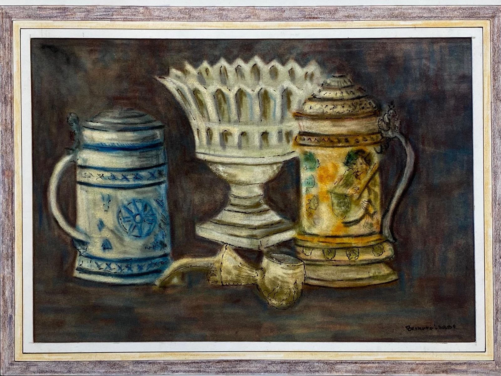 Unknown1950's French Modernist/ Cubist Signed Painting, Interior Table Objects1950 photo furniture