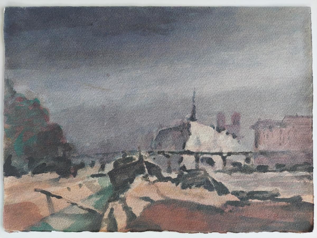 Unknownfrench Modernist Cubist Painting Storm Approaching Paris21st Century photo vintage