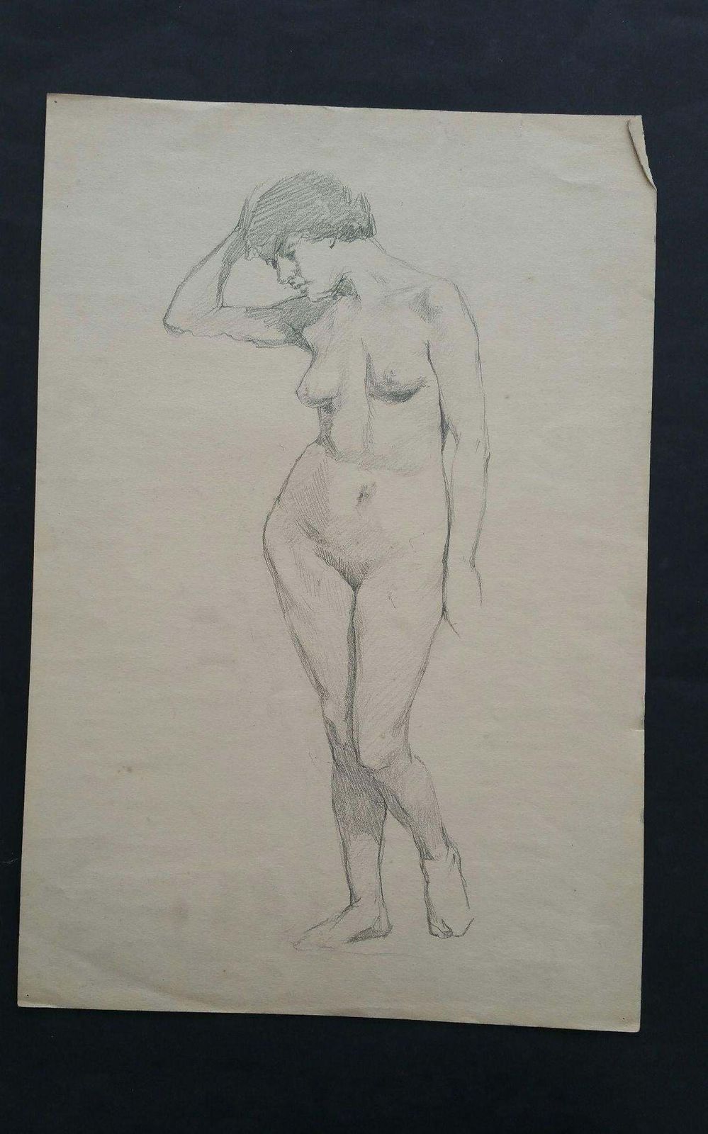 Unknownenglish Graphite Portrait Sketch Of Female Nude, Forward Posecirca 1880 1905 photo for sale