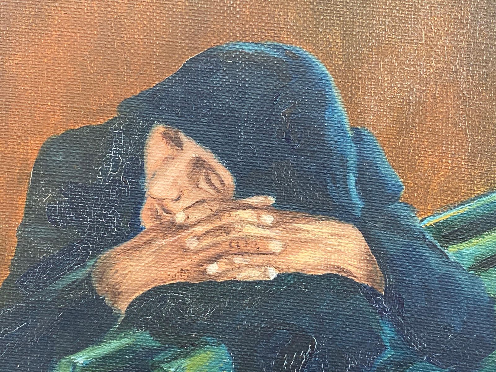 Unknownfernand Audet French Signed Oil Elderly Lady Sleeping On Benchcirca 1960s photo furniture