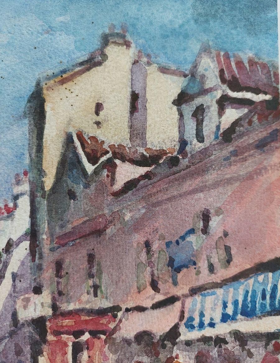 Unknownfrench Modernist Cubist Painting Vibrant Street Scene20th Century photo buy