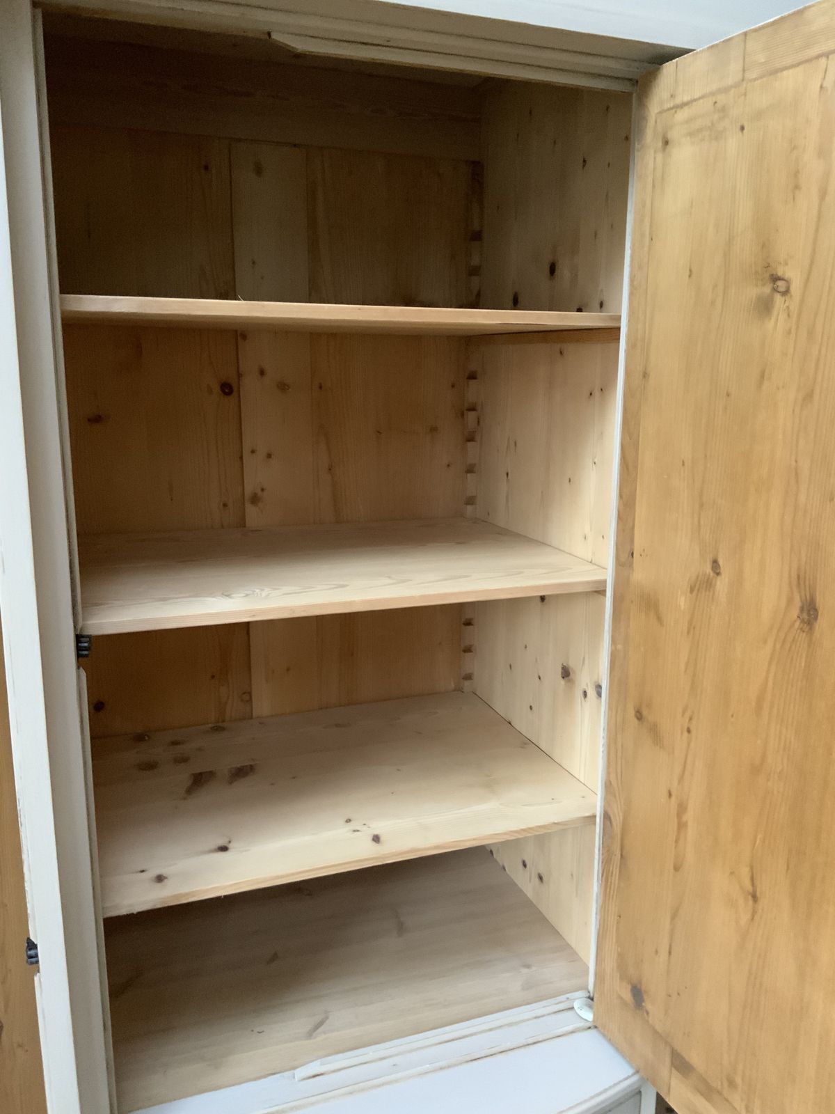 photo furniture Restored Vintage Knockdown Continental Triple Painted Pine Grey Wardrobe