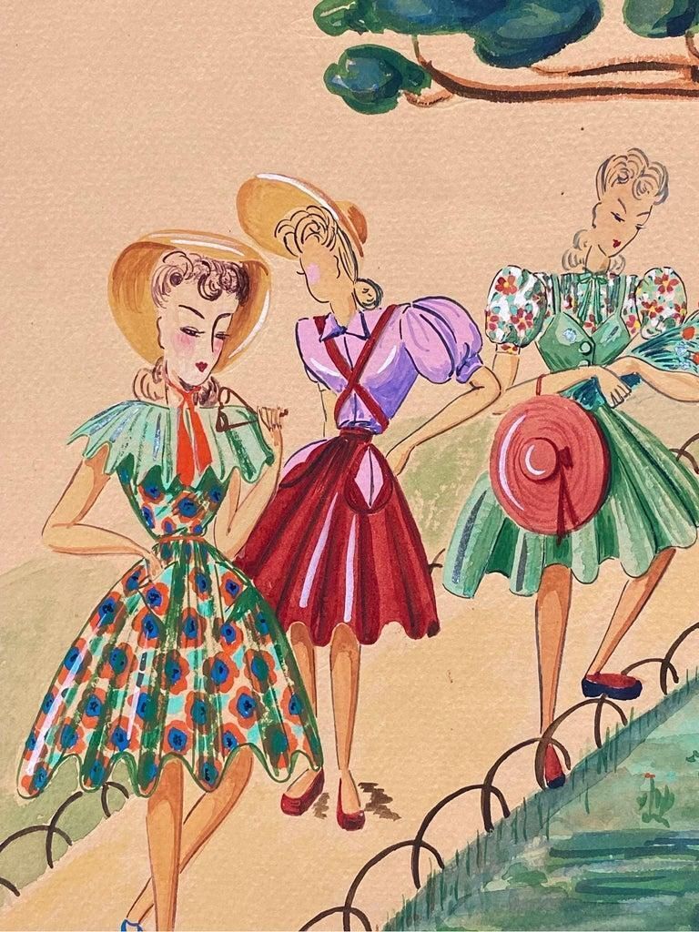 Unknown1940's Fashion Illustration, Three Elegant Women Walking Through The Parkcirca 1940s photo Art