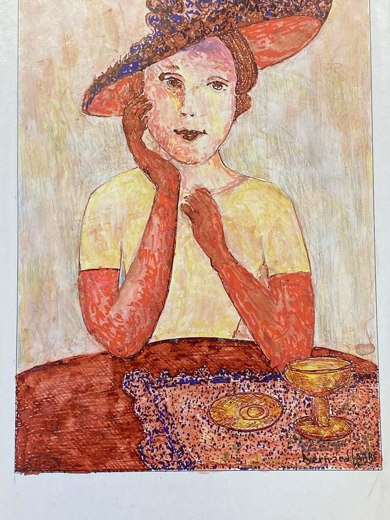 Unknown1950's French Modernist / Cubist Painting, Fashionable Lady In Chic Hat1950 photo for sale