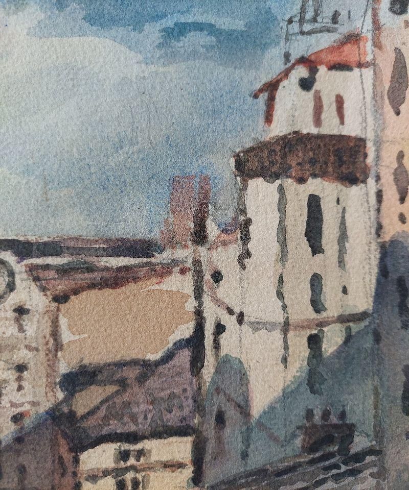 Maurice Mazeiliefrench Modernist Cubist Painting Town View To The Sea20th Century photo for sale