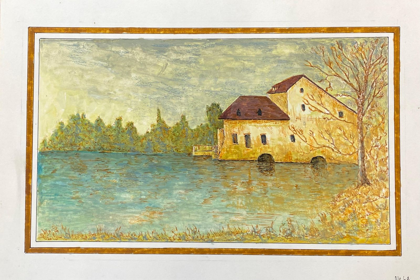 Unknown1950's Modernist Painting, French Building Over Lake1950s photo furniture