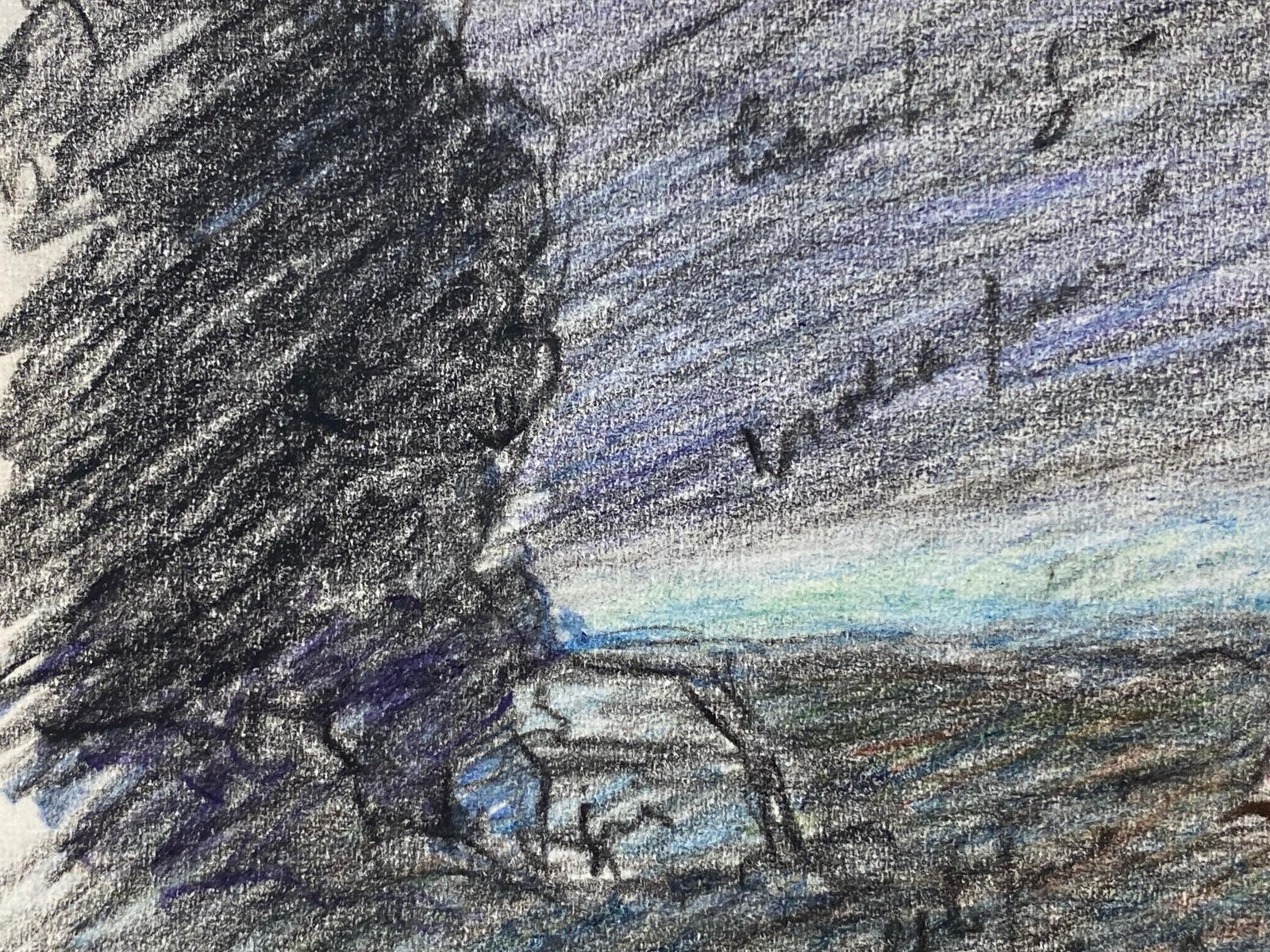 Unknowncamille Meriot French Signed Impressionist Crayon Drawing 'Honfleur'circa 1940s photo Art